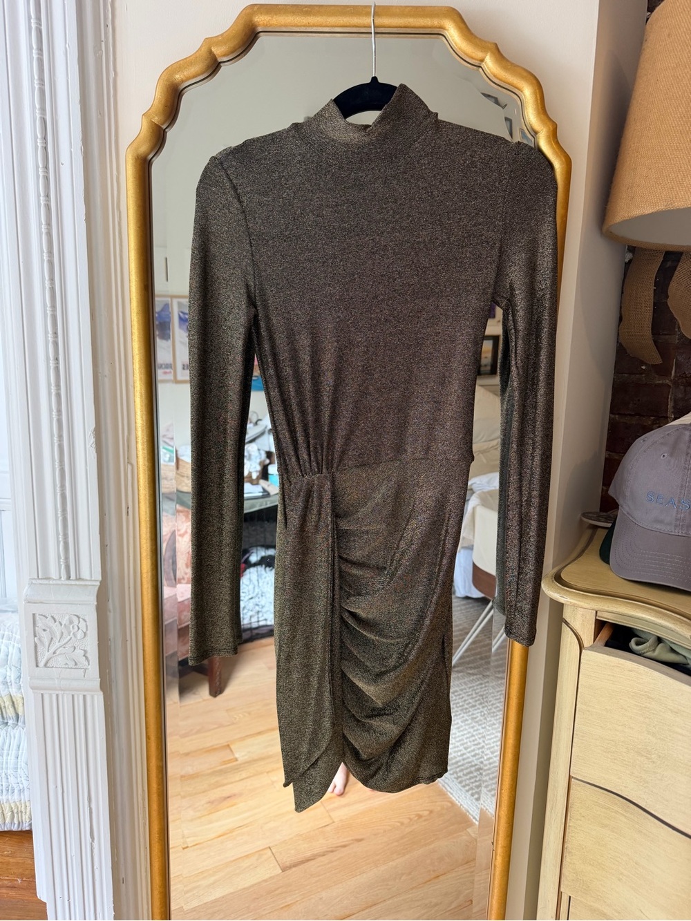 Reformation Paprika Dress in Gold Sparkle
